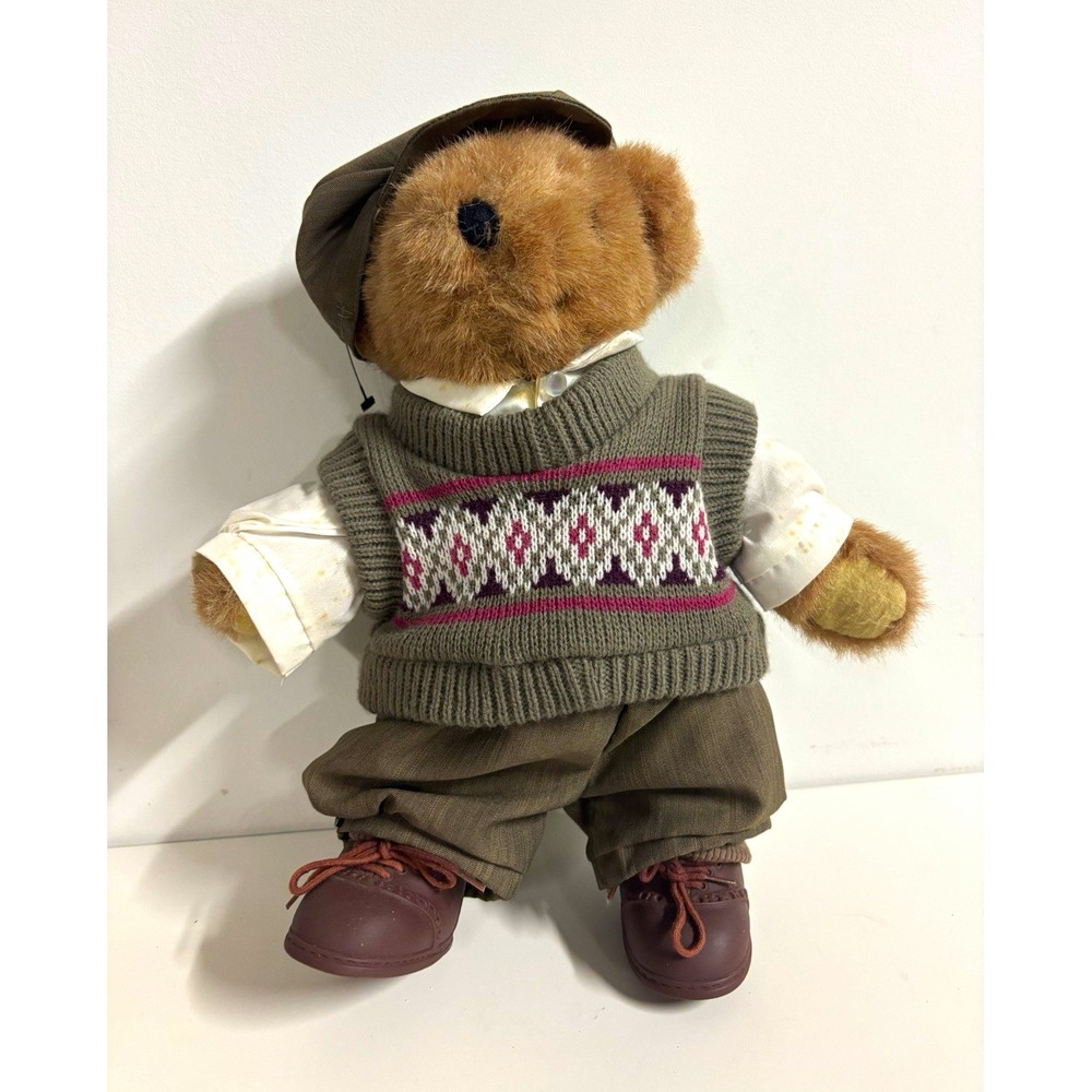 THT Tender Heart Treasures 1992 12in Brown Plush Bear w/ Hat Outfit Shoes